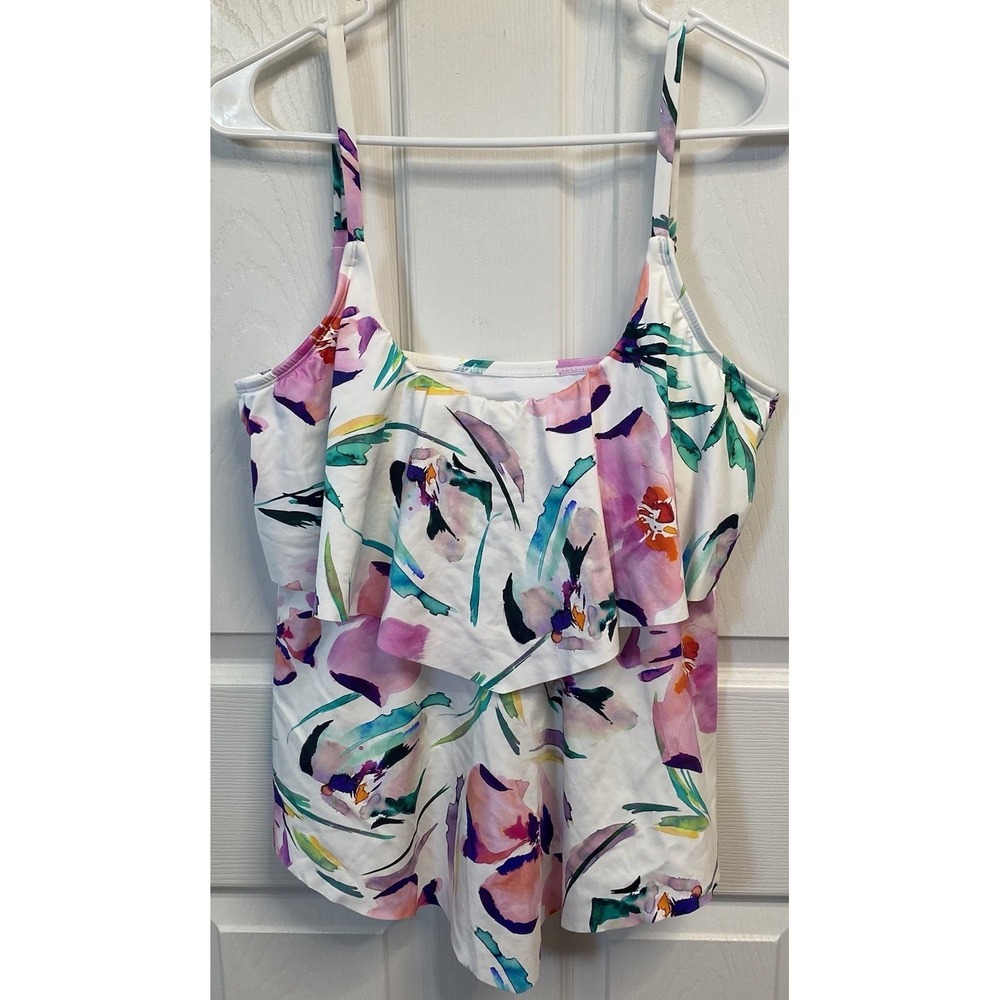 Liz Claiborne Women Romantic White Floral Tankini Swimsuit Top 12 NWT MSP $49